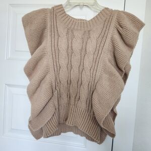 Women's Cable Knit Ruffle Sweater Vest - Beige